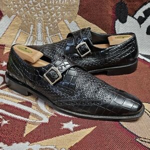 Stacy Adams Mens 13 M Giannino Shoes Alligator Print Leather Monk Strap Wingtip
